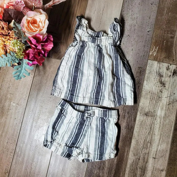 Carter's Linen Blend Baby Toddler Girl Matching Tank & Shorts Set Size 12m - Picture 1 of 10